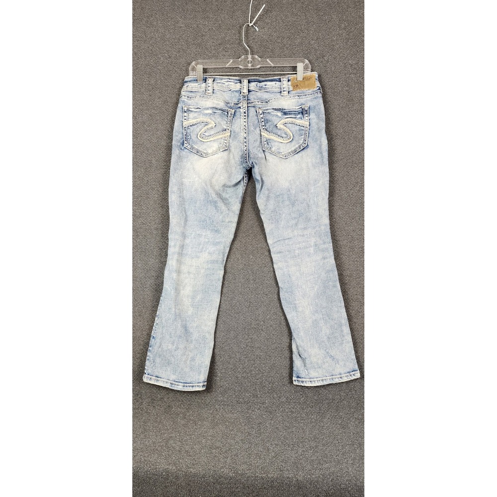 Silver Jeans Co Suki Mid Capri W30 L22.5 Light Wash Distressed Super Stretch - Picture 5 of 14